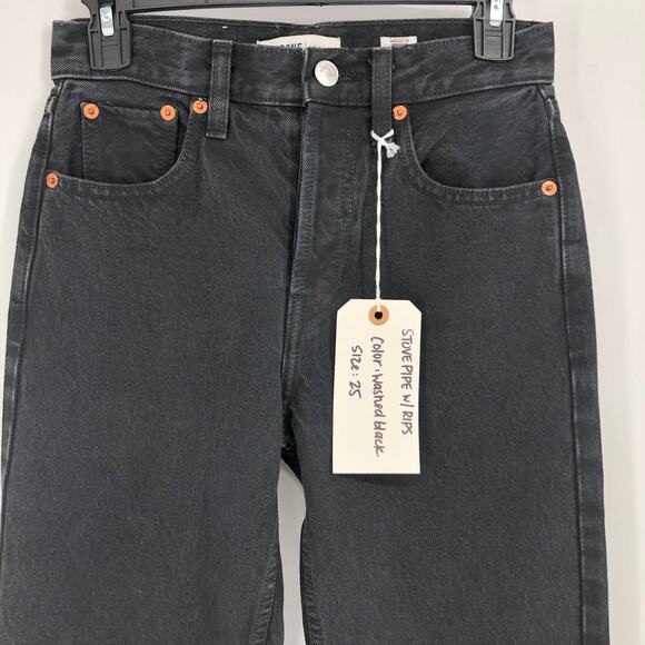 RE/DONE Women's Originals Stove Pipe Jeans 0/25 Washed Black Ripped Knee NWT - Picture 5 of 9